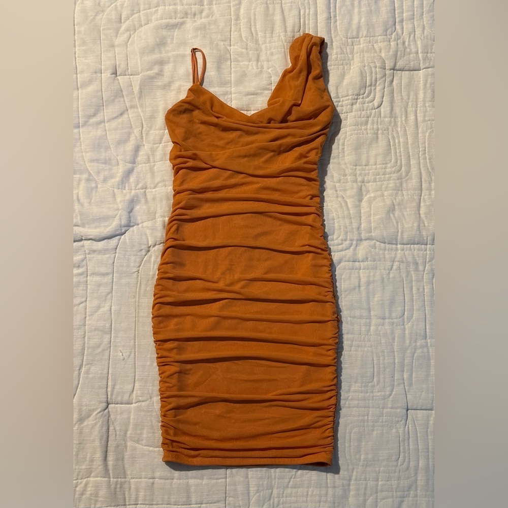 Oh Polly Orange Ruched Mini Dress